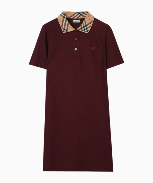 Check collar cotton polo shirt dress