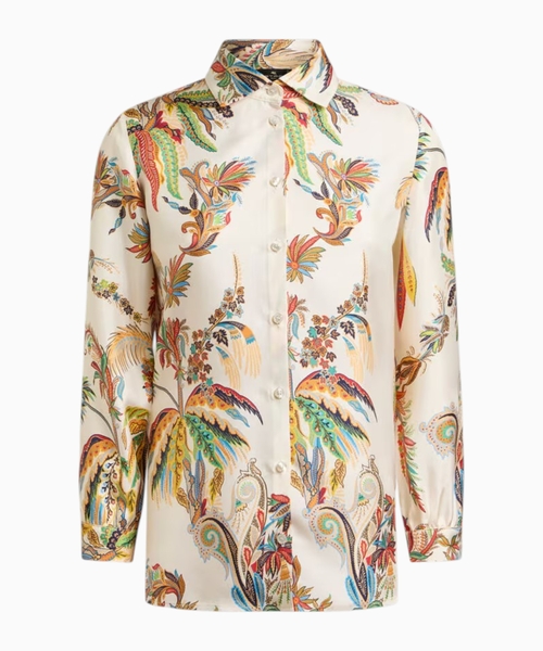 Silk twill shirt with paisley foliage motif