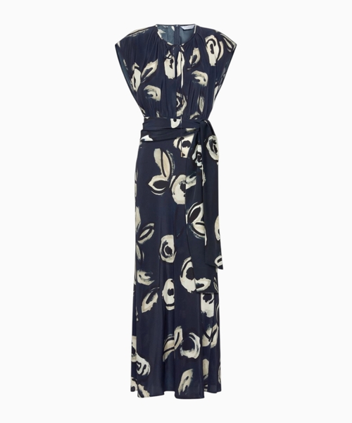 Long printed crepe de chine dress