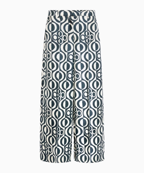 Printed silk twill trousers