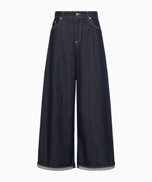 Cotton denim wide-leg jeans