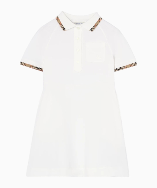 Check trim cotton polo shirt dress