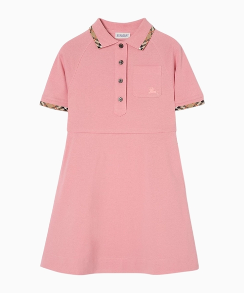 Check trim cotton polo shirt dress
