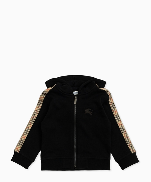 Check trim cotton zip hoodie