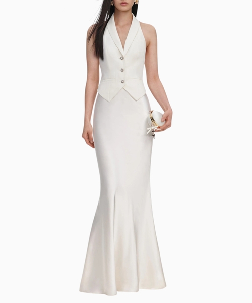 Linen blend satin maxi dress