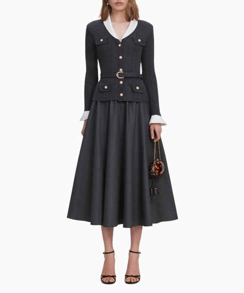 Knit twill midi dress