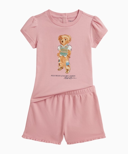 Polo Bear printli cersi T-shirt və şort dəsti