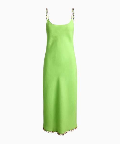 Beaded-trim linen dress