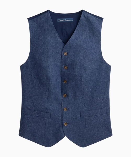 Buttoned linen-cotton vest