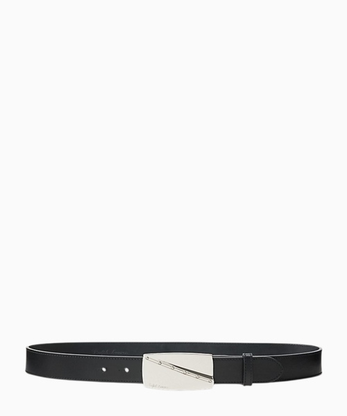 Abstract-plaque-buckle leather belt