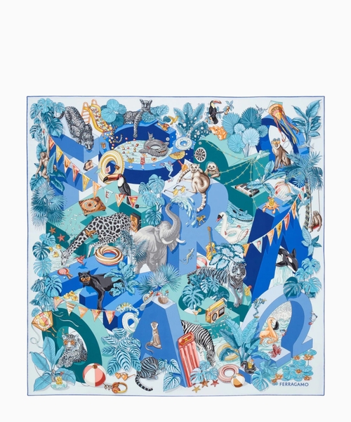 Jungle Party print silk scarf