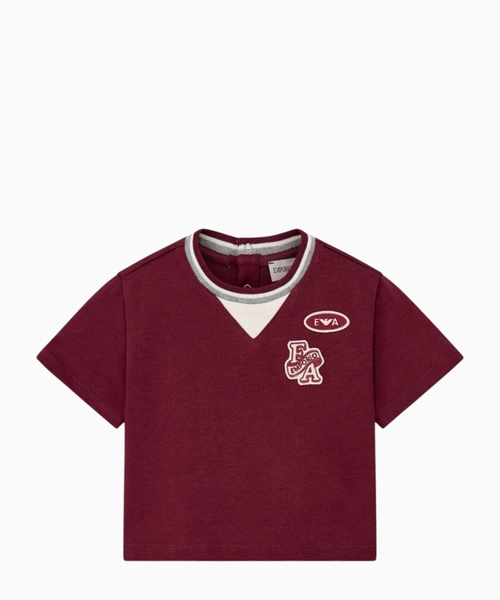 Cotton T-shirt with embroidered patches and back buttons