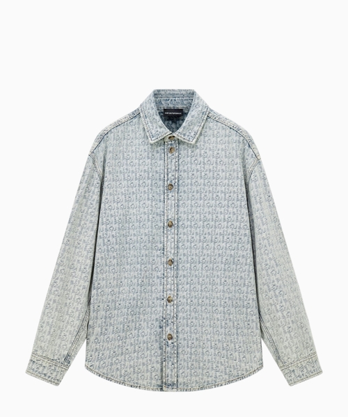 Jakkard monoqram naxışlı denim köynək