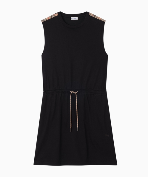 Check trim cotton jersey dress