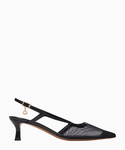 Dəri və tordan slingback ayaqqabı