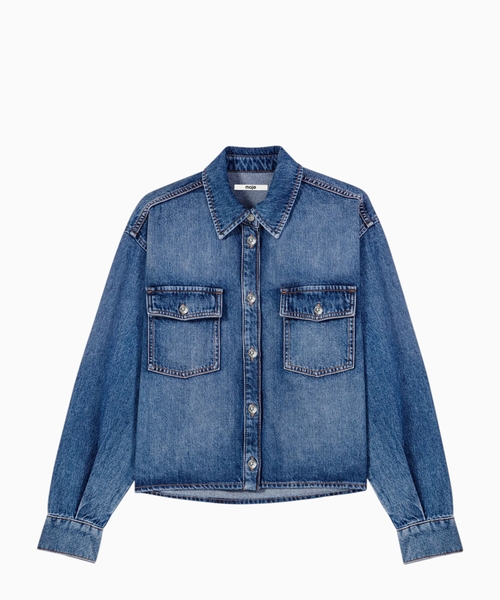 Denim shirt with brooches
