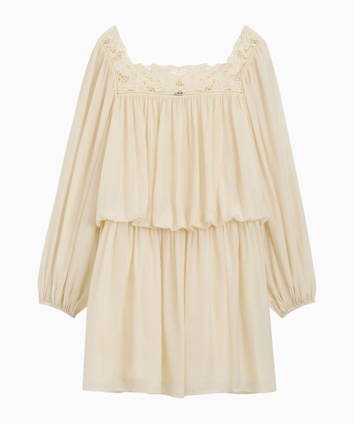 Relaxed-fit dress with embroidered neckline