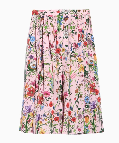 Printed silk pleated skirt