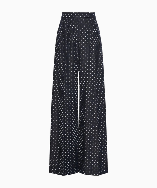 Polka dot viscose and wool trousers