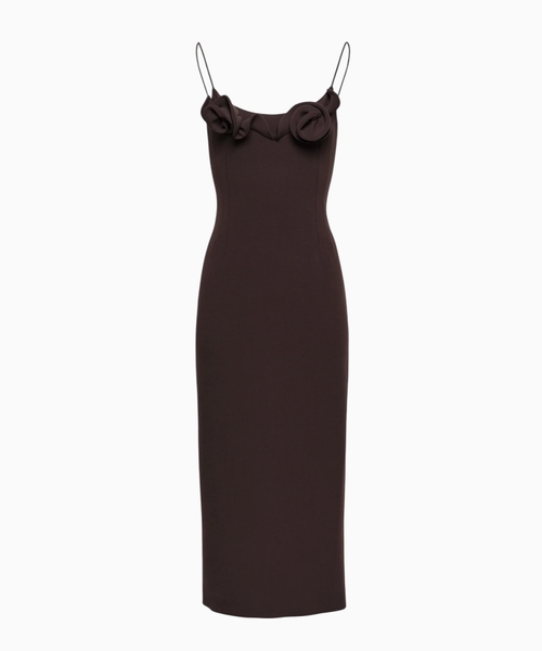 Floral appliqué strap midi dress
