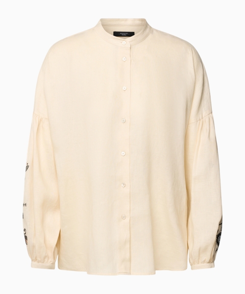 Embroidered linen canvas shirt