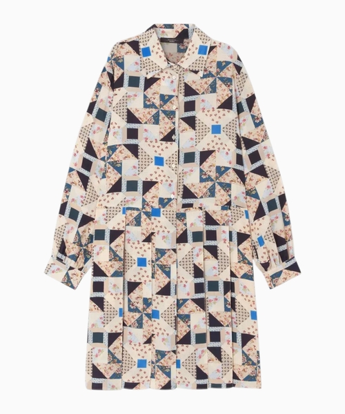 Printed silk shirt dress