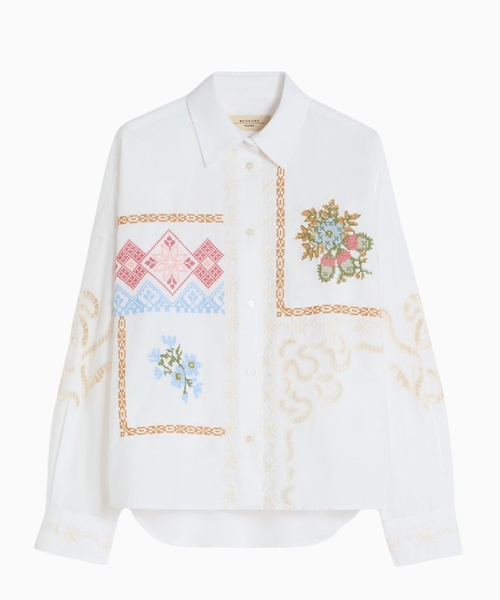 Cotton shirt with lace and embroideries