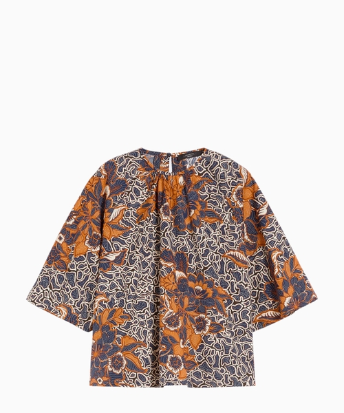 Printed cotton poplin blouse