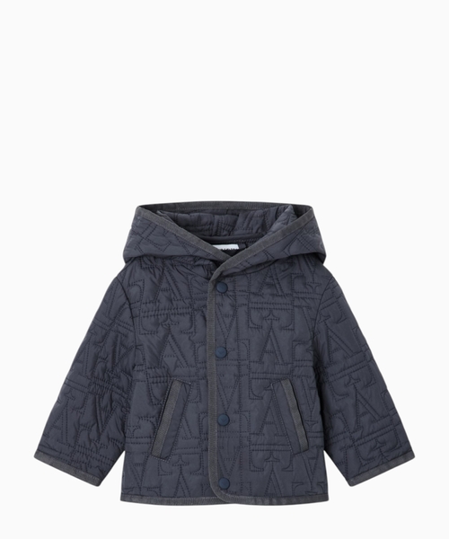 Quilted blouson jacket with a hood and an embossed pattern