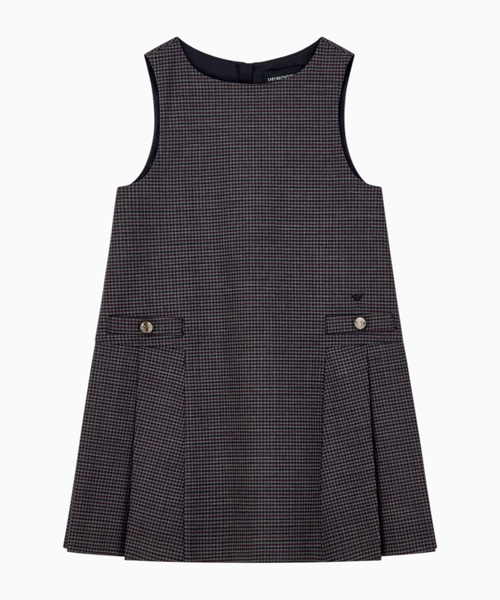 Sleeveless wool dress with buttoned waist tabs