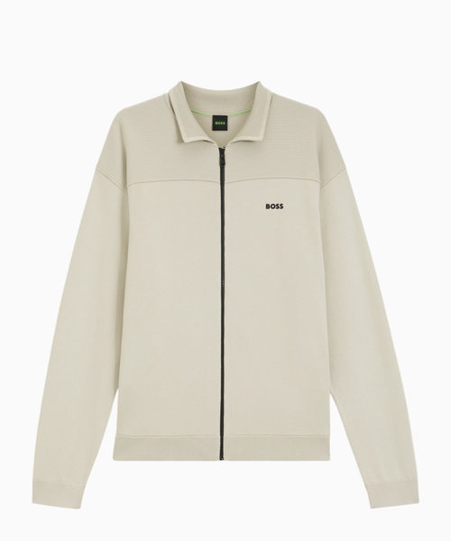 Zip-up cardigan with structured graphic pattern