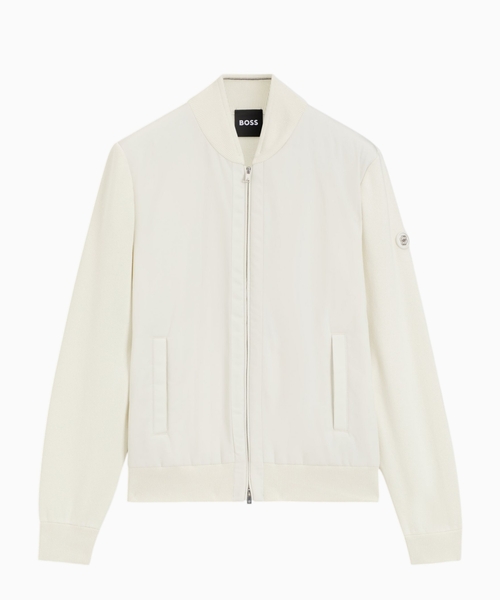 Cotton-knit hybrid jacket with bomber collar