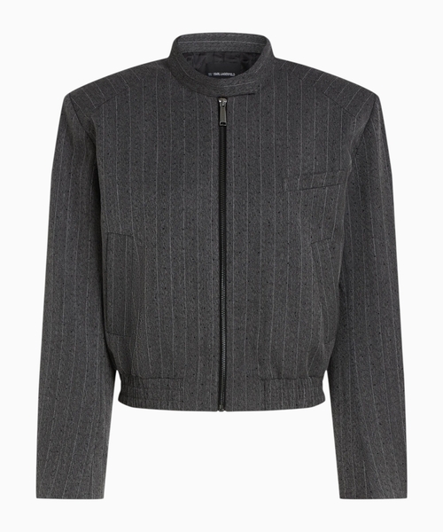 Pinstripe tailored bomber jacket