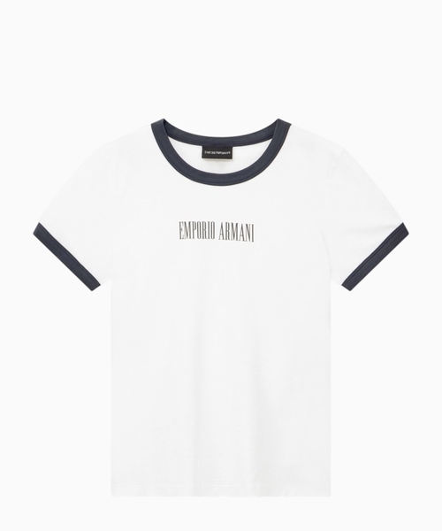 Kontrast haşiyəli və loqolu pambıq cersi T-shirt