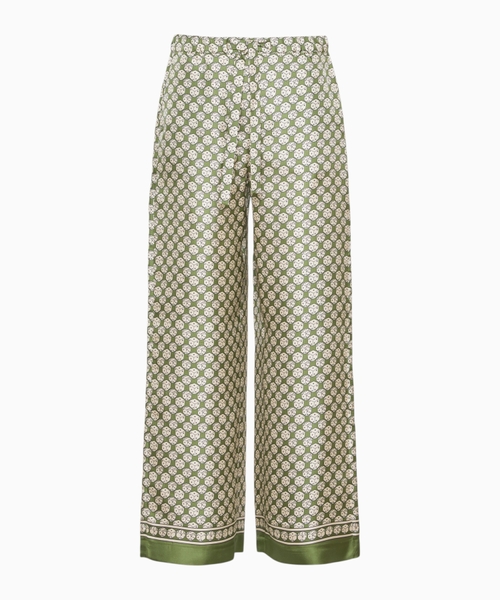Printed silk twill trousers with drawstring
