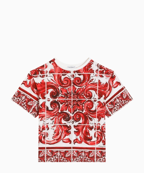 Mayolika printli cersi T-shirt