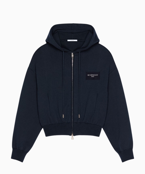 Zipped hoodie in wool and cotton
