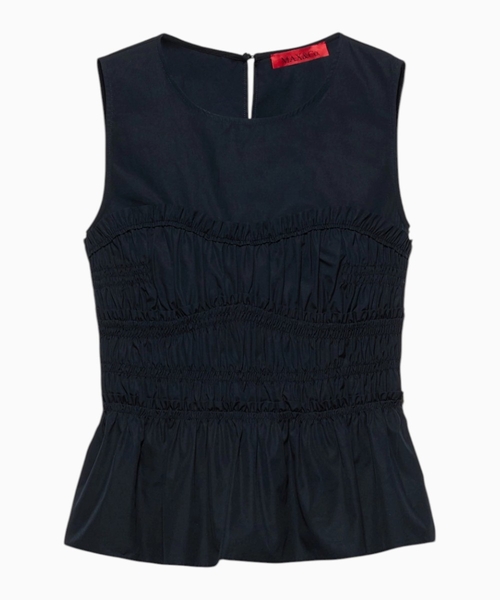 Ruched cotton-poplin top