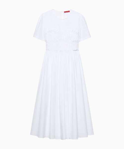 Ruched cotton-poplin midi dress