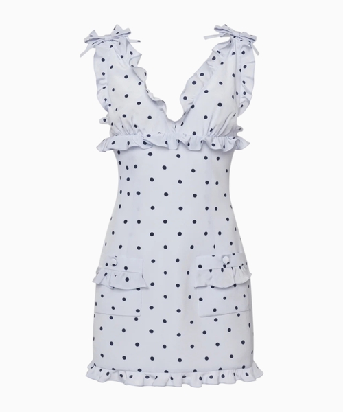 Polka-dot silk mini dress with pockets