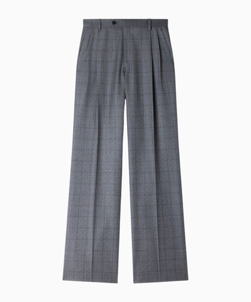 Rhinestone check wool trousers