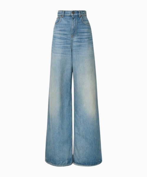 Yüksək belli bol biçimli denim şalvar
