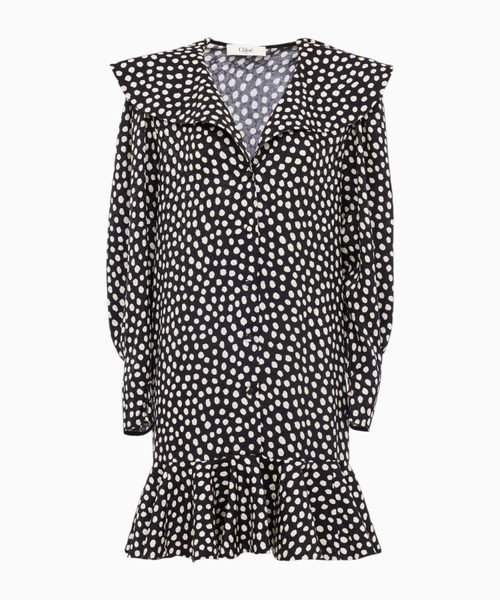 Long-sleeve mini dress in silk jacquard