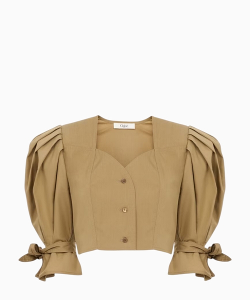 Puff-sleeve cropped top in cotton poplin