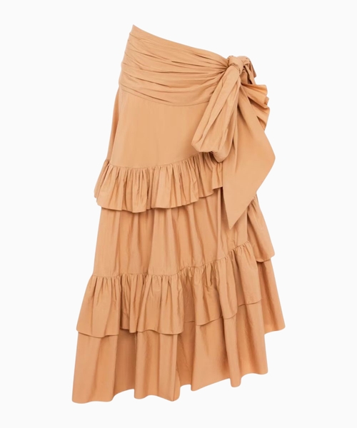 Ruffled long skirt in cotton poplin