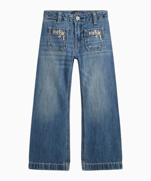 Embroidered cotton denim jeans