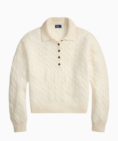 Cable knit polo shirt