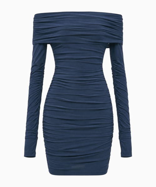 Draped off-shoulder mini dress