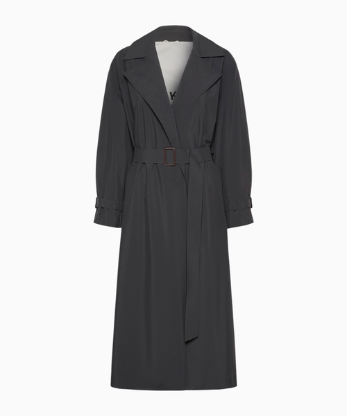 Long water-repellent technical canvas trench coat
