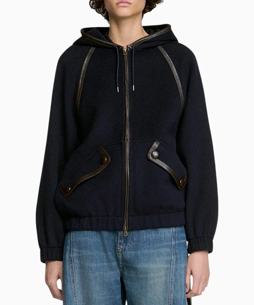 Leather trimmed hooded jacket